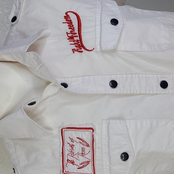 Shirt Size Large White Black Red Embroidery Short Sleeve Unique Skater Surfer - Picture 2 of 8